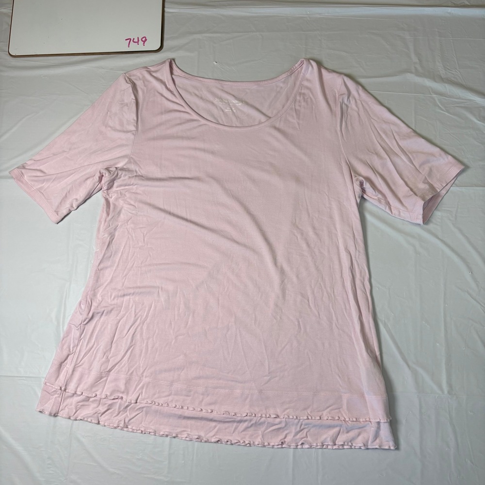 Soft Surroundings Pink Bamboo Viscose Lettuce Edge Hem Scoop Neck Top Medium